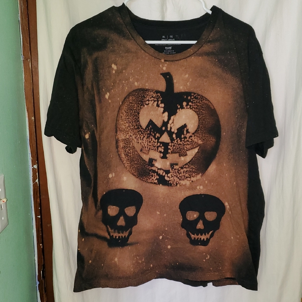 Tie Dye Bleached Halloween Pumpkin Skull T Shirt